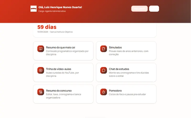 Tela de Tudo sobre o seu concurso em um só lugar na plataforma Prepara!